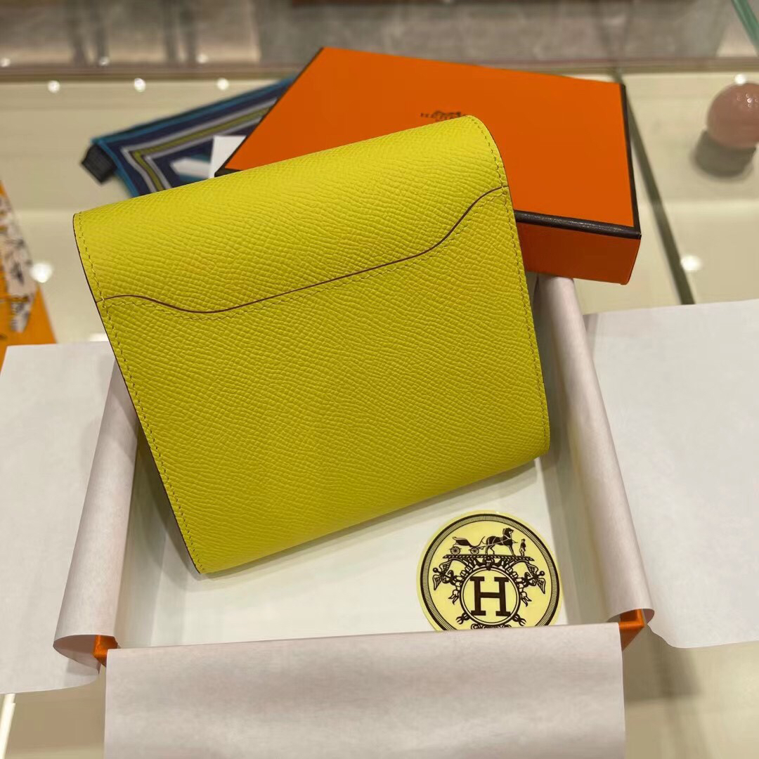 [TOP] HERMES Constance Short Wallet Epsom 13×12cm - Citron