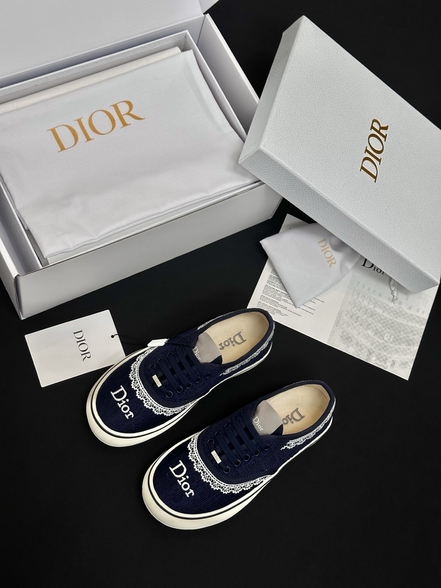 Dior Saltwind Round Toe Lace-up Embroidery Colorful Lace Low-top Canvas Shoes #380451