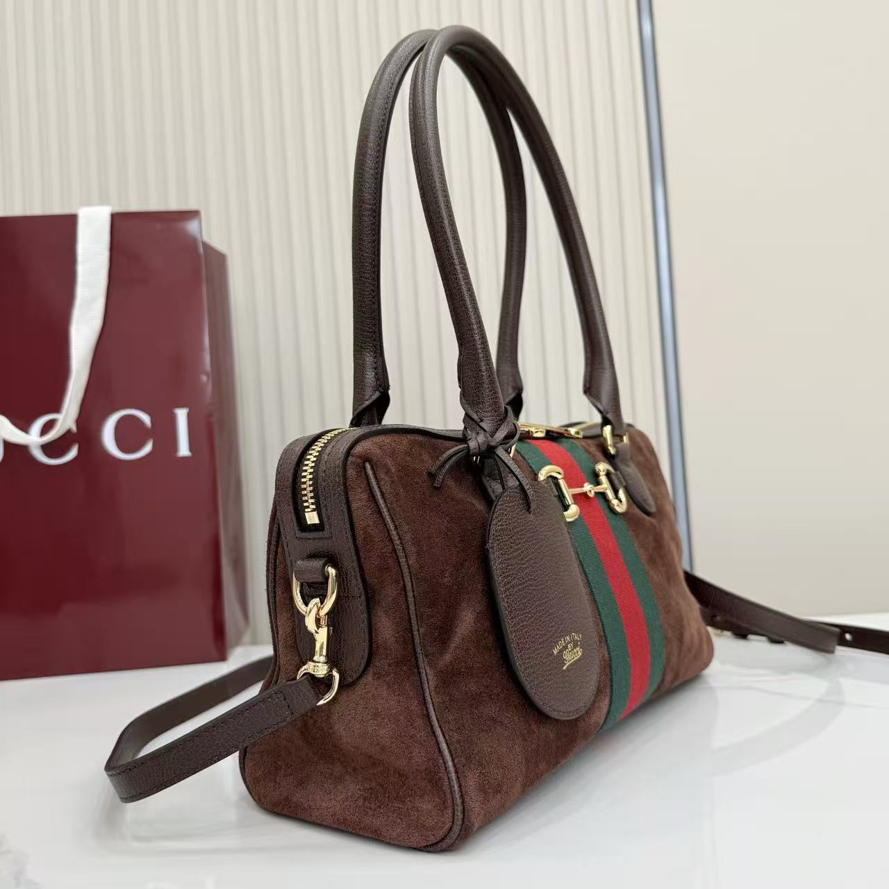 [TOP] GUCCI Borsetto Boston Bag 28x15x10cm - Brown - 711 Luxury