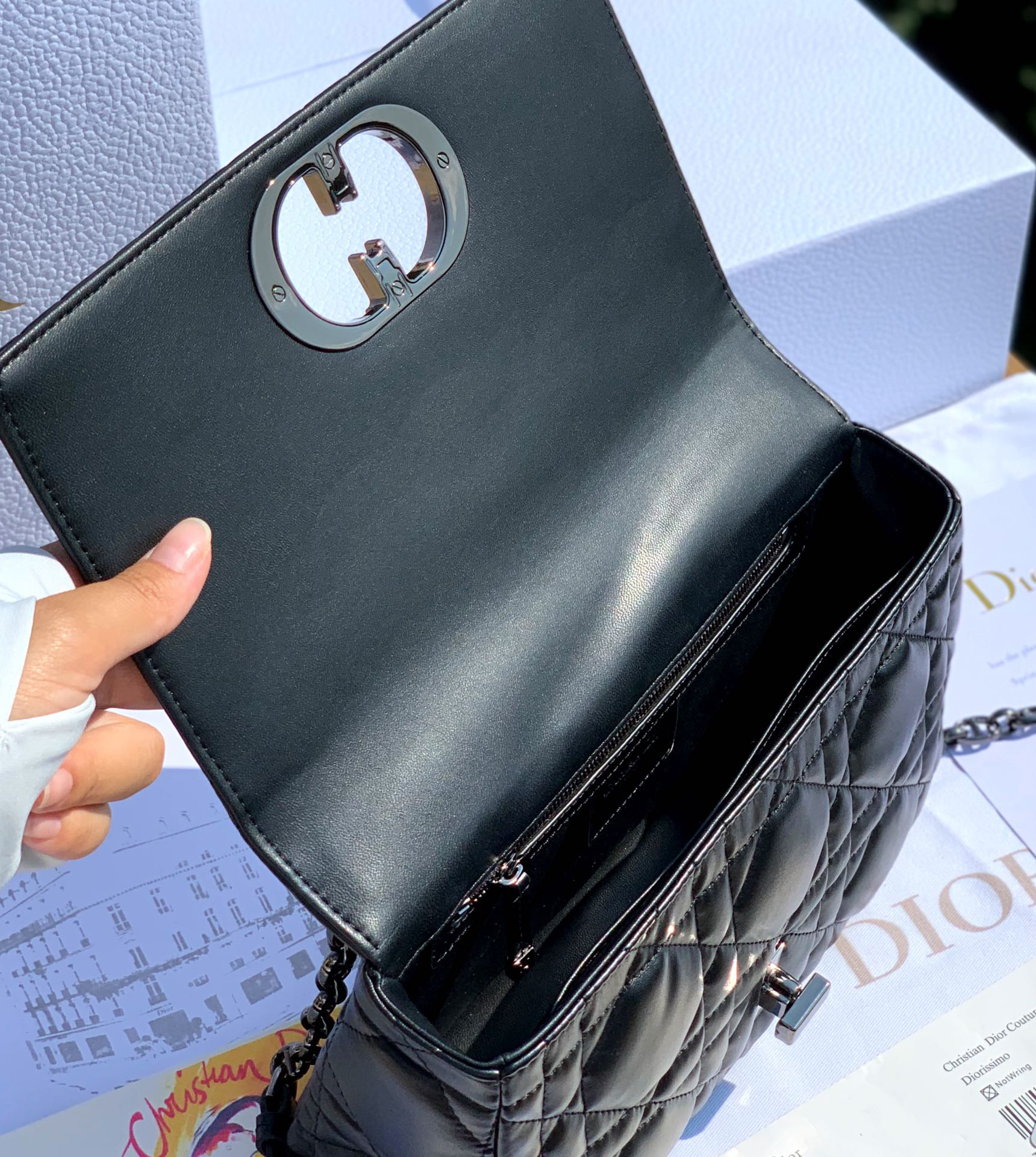 [TOP] Christian Dior Caro Bag Calfskin 25x15x8cm - Black