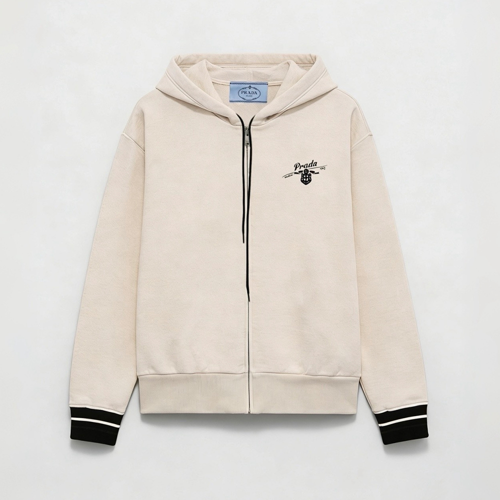 Prada white Clothing Prada White Hooded Zipper Sweatshirt | Nigo Office