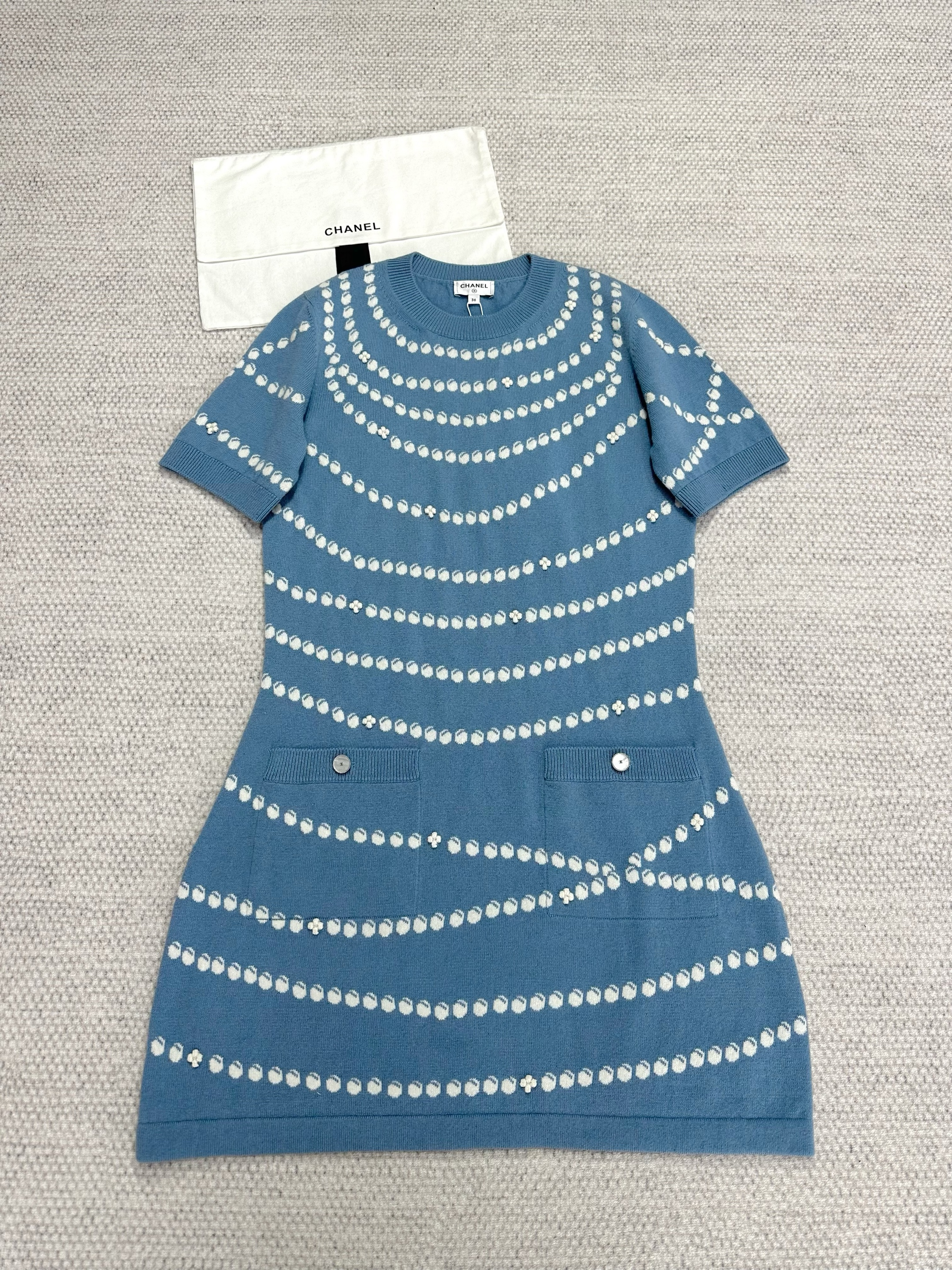 Chanel Top-Quality Version Pearl Chain Cashmere Dress #307525