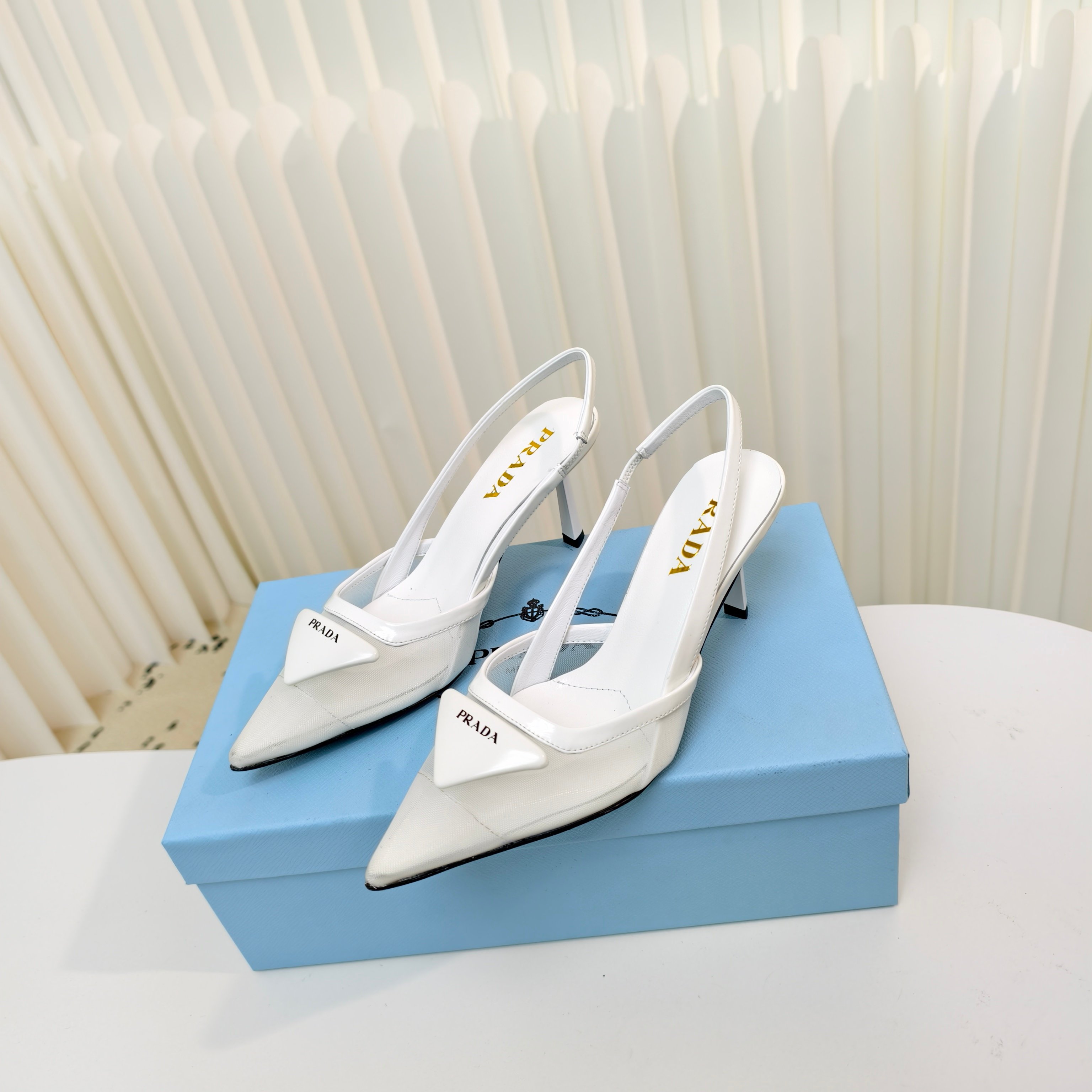[TOP] PRADA 7.5cm High Heel Mules - White - 711 Luxury