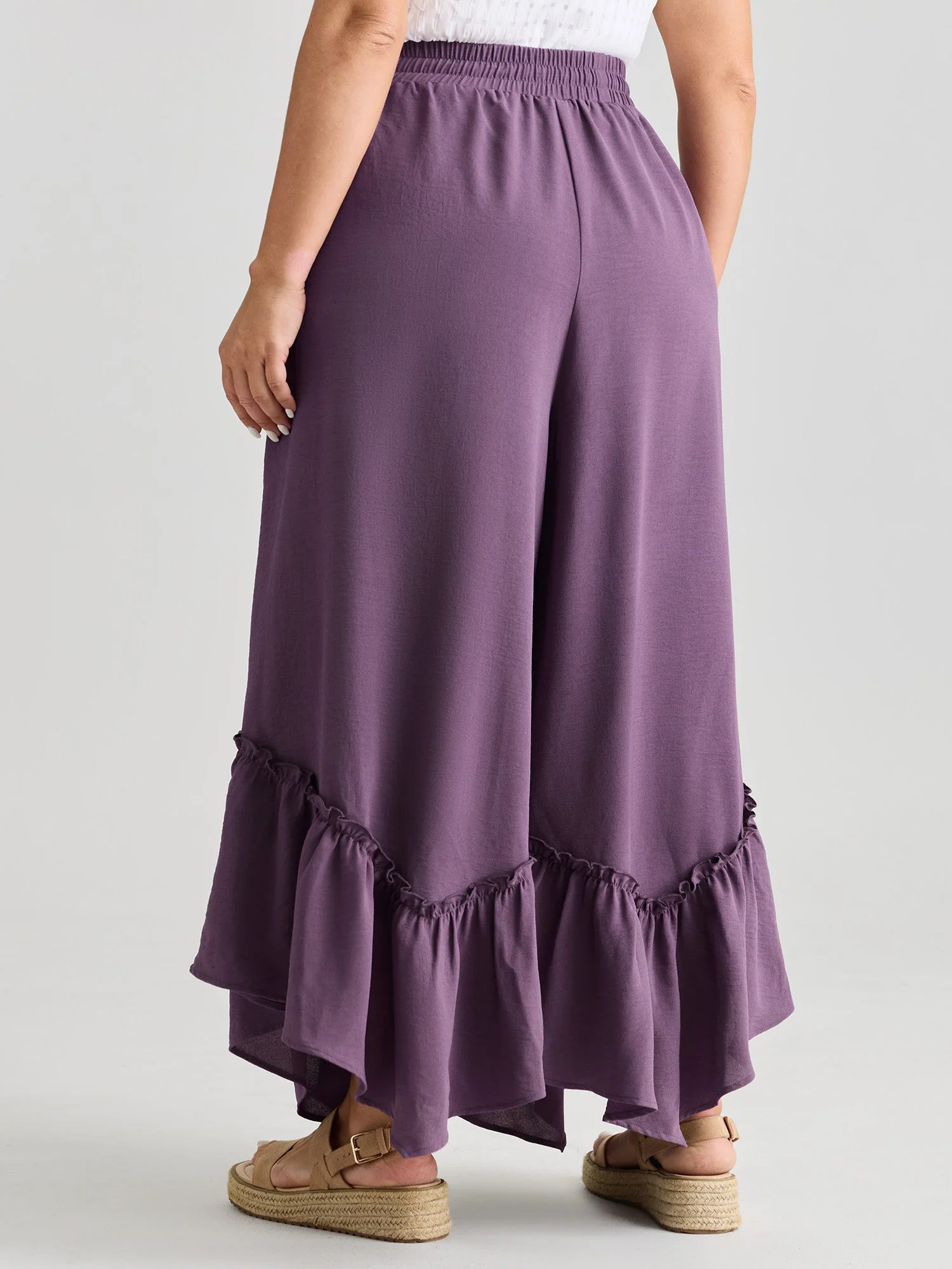 Drawstring Waist Ruffled Hem Pants