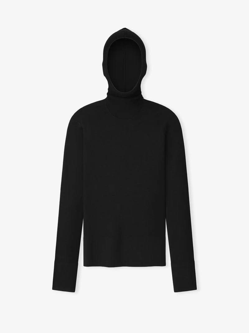 ESSENTIALS Womens Long Sleeve Hooded Rib Top