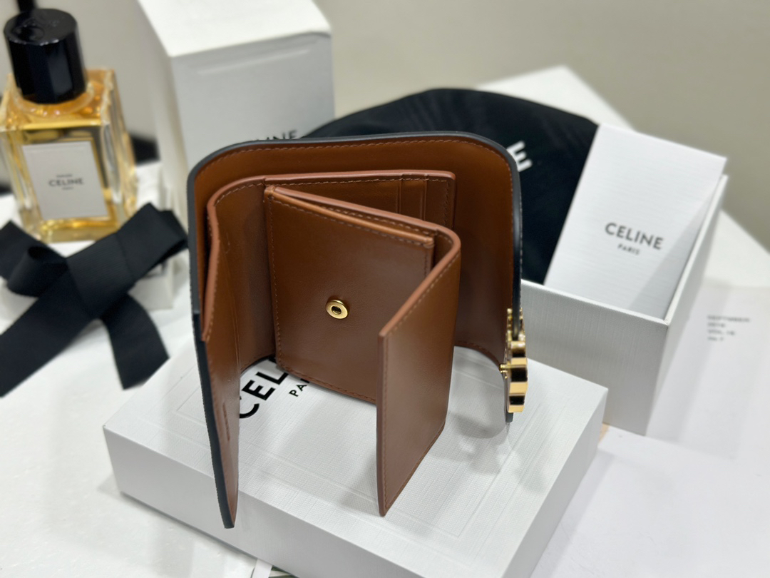 [TOP] CELINE Triomphe Wallet Cowhide 10.5x8.5x4cm - Black - 711 Luxury