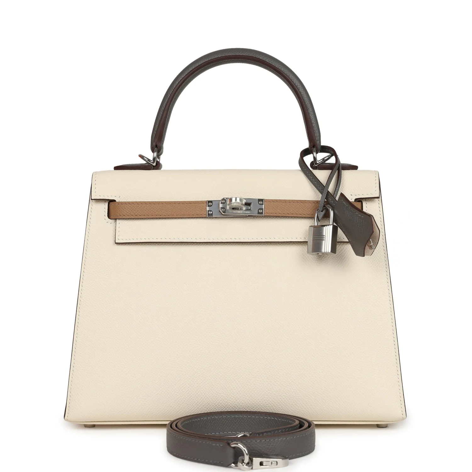 Hermes Kelly Sellier  Tri-Color Nata, Gris Meyer and Chai Epsom Palladium Hardware