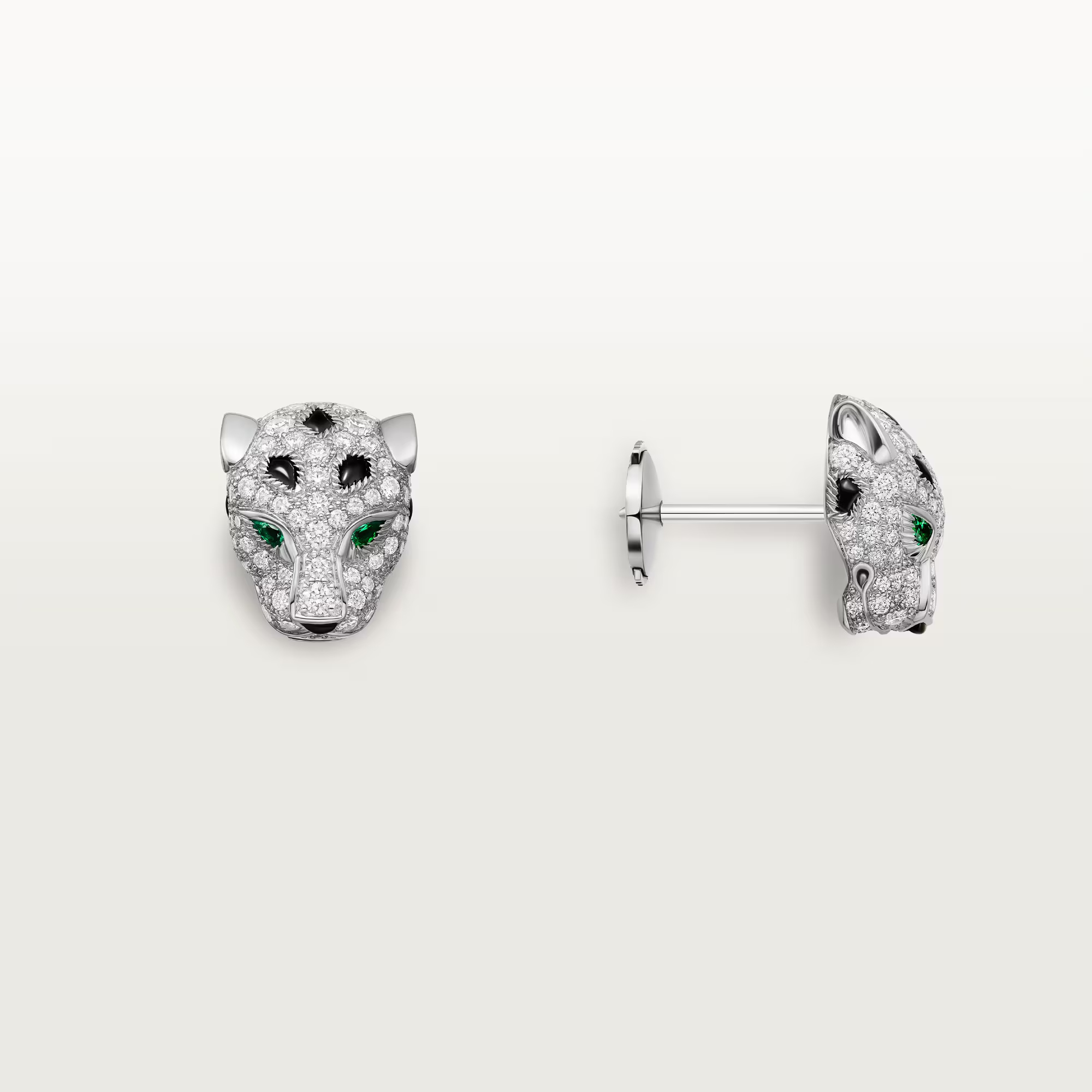 Carty Panther Motif Earrings, White Gold, Paved Moissanite