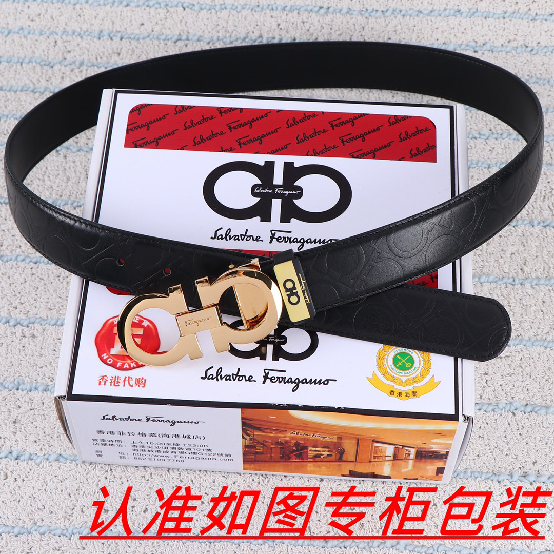 [TOP] Ferragamo Men's Belt 3.5cm - Black - 711 Luxury