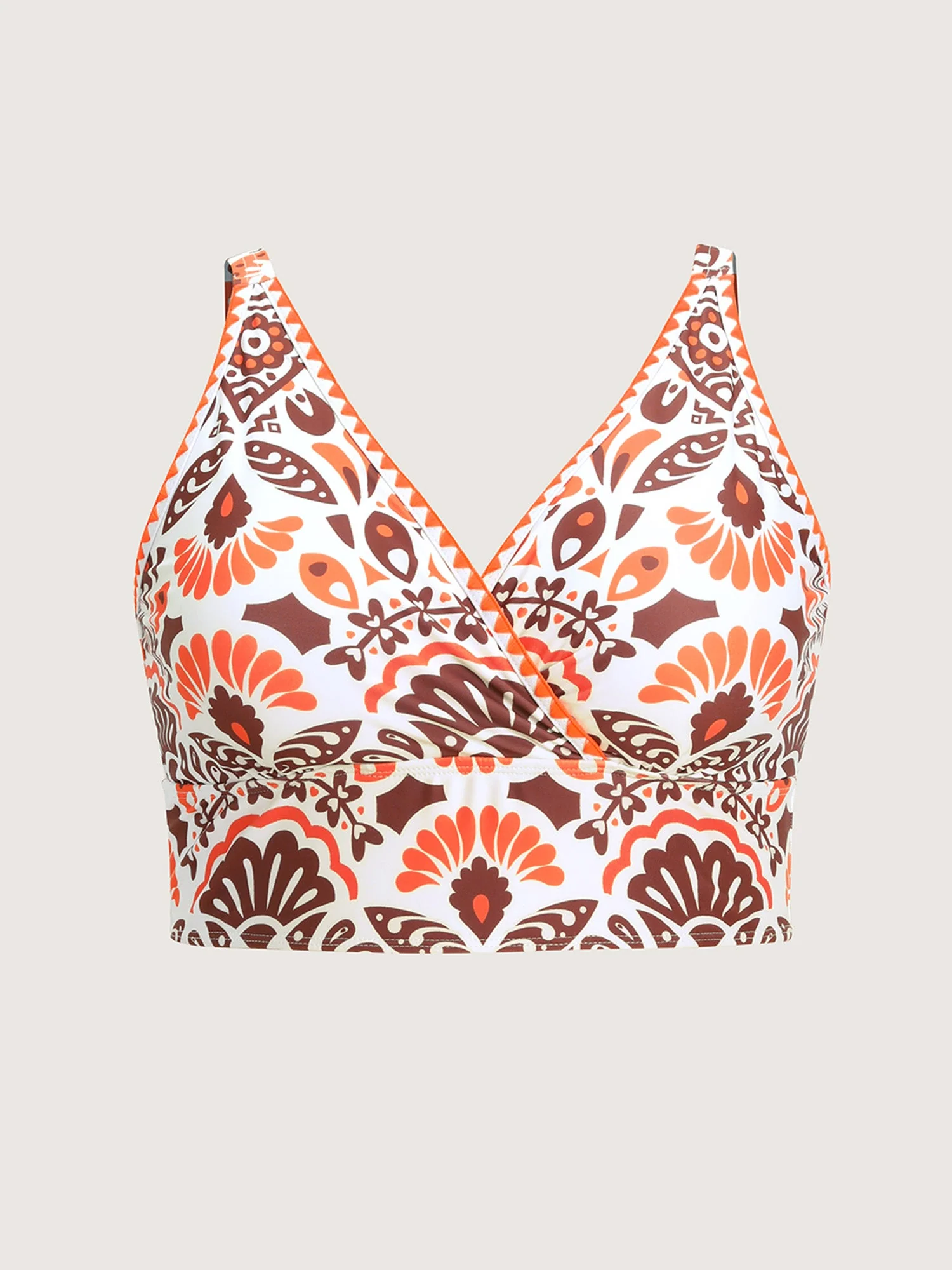 Geometric Embroidered Surplice Neckline Swim Top