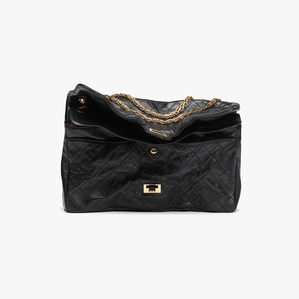 CHANEL 2.55 Handbag Lambskin Gold-tone Metal Black #377244