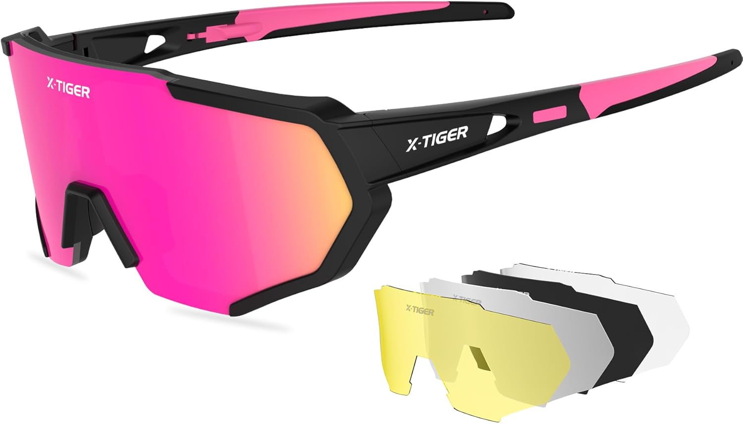 X-TIGER Polarized Sports Sunglasses with 5 Interchangeable Lenses,Mens Womens Cycling Bike Glasses,Baseball Running Fishing