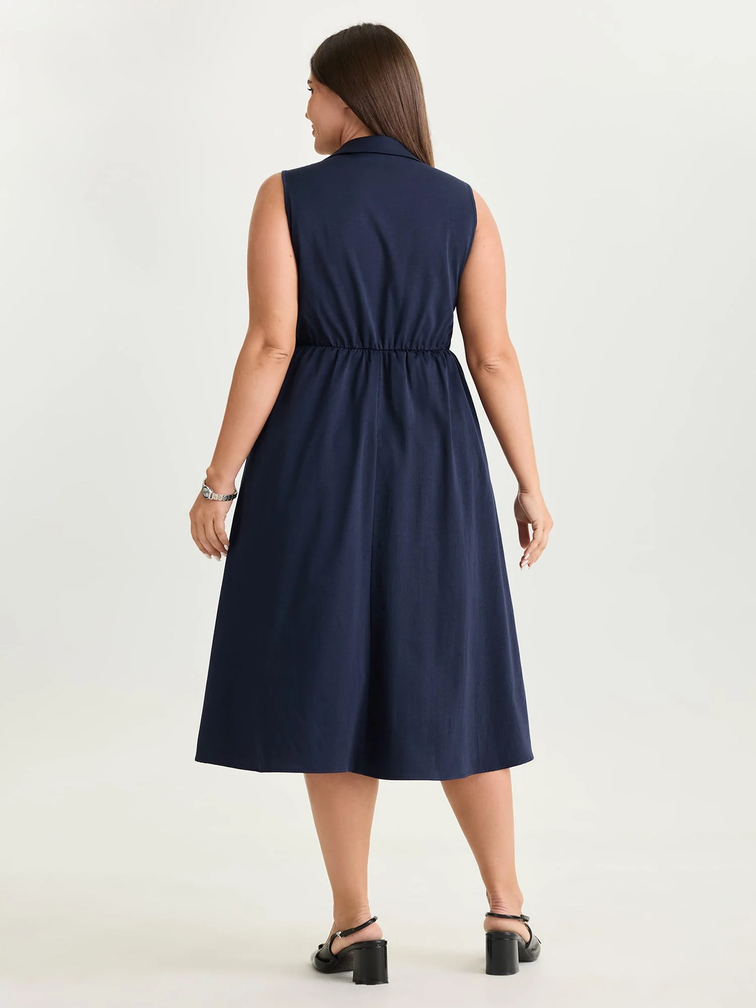 Collar Pockets Button Detail Midi Dress