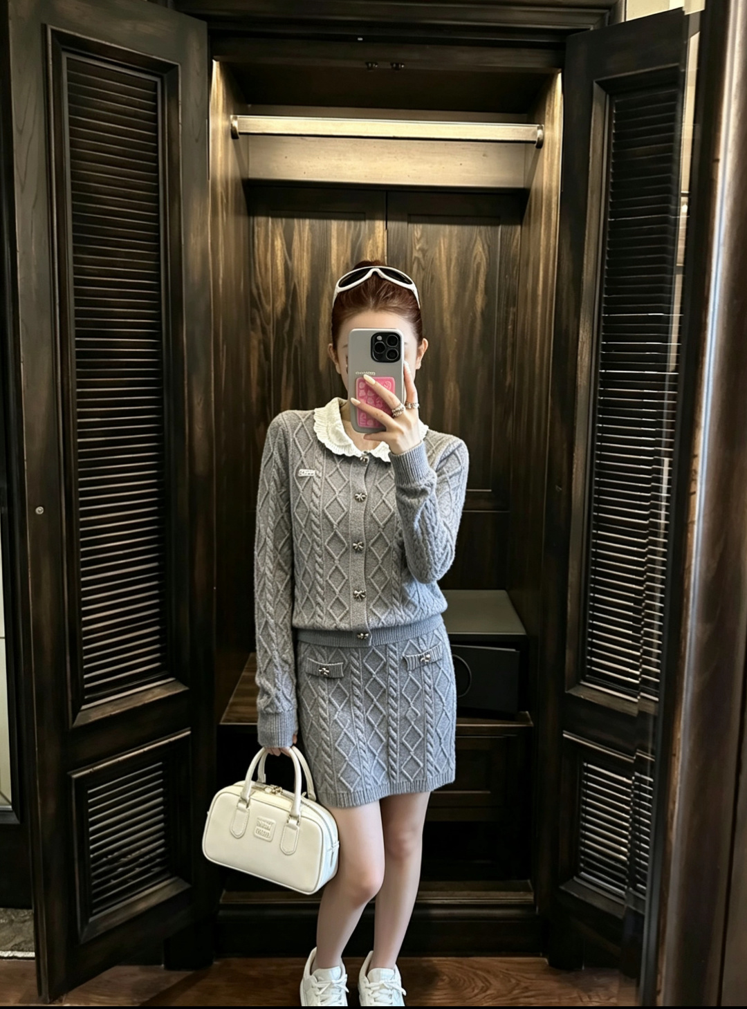[TOP] Miu Miu Cardigan and Skirt Set - Grey - 711 Luxury