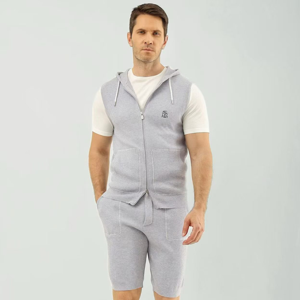 Brunello Cucinelli Men's Hooded Sports Vest Shorts Set #378796