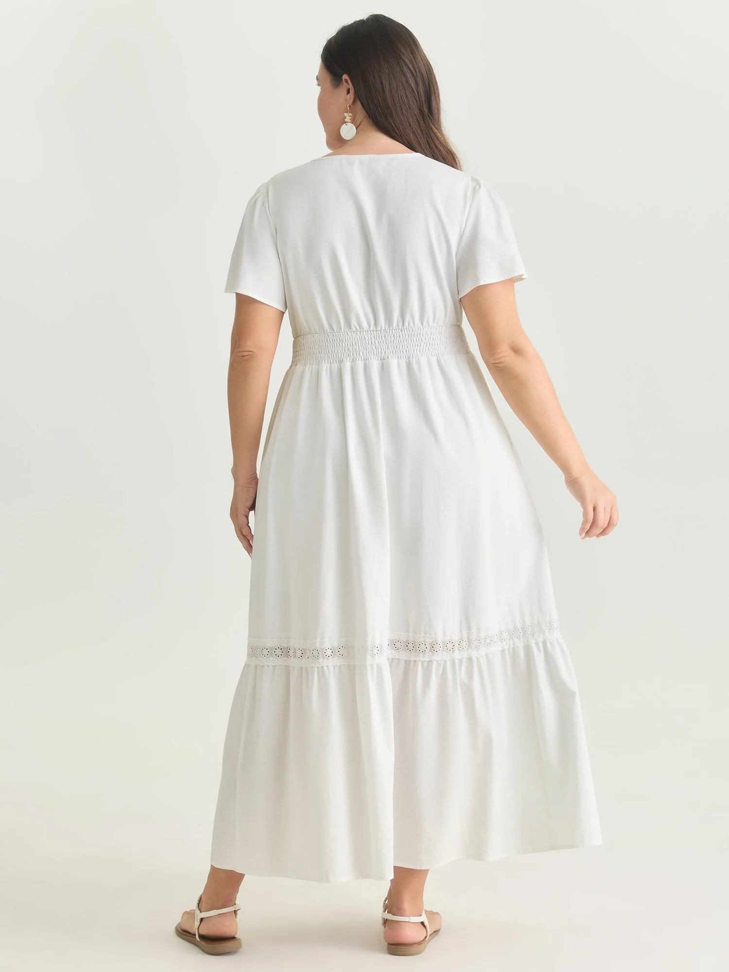 Shirred Waist Tiered V-Neck Maxi Dress