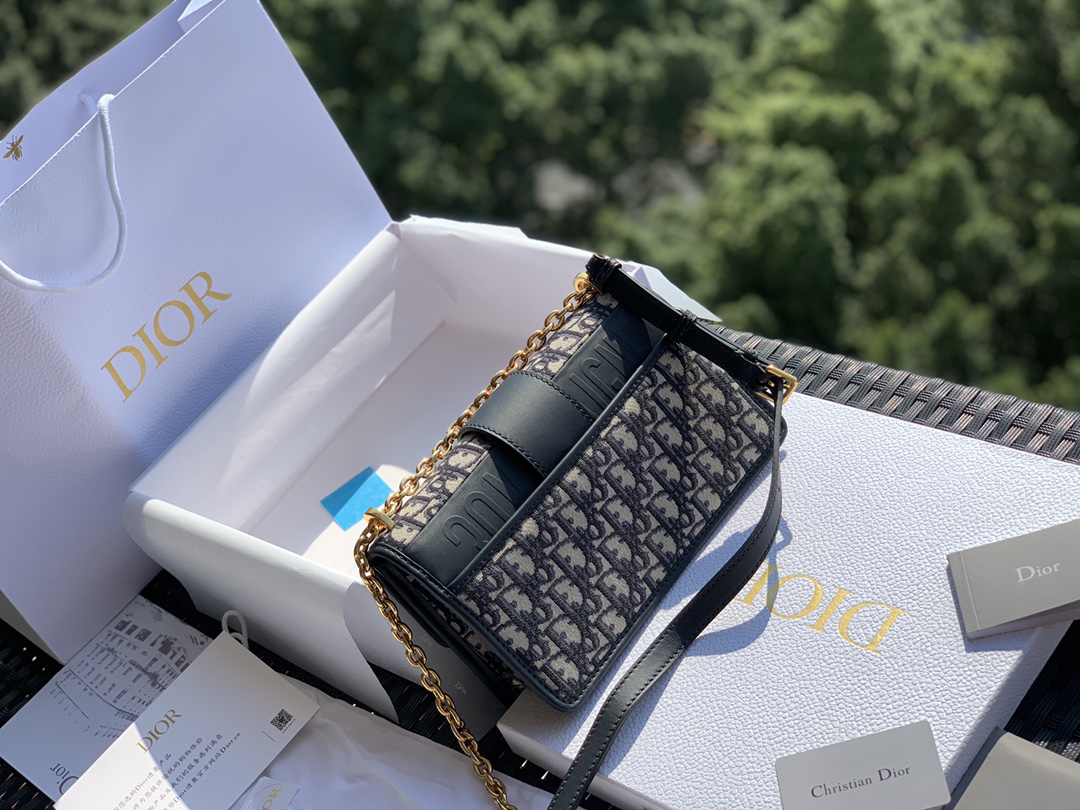 [TOP] Christian Dior Montaigne Bag with Chain 25x16.5x8cm - Navy Blue