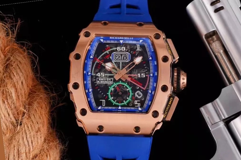 RM 11-03 Skeleton Rose Gold Blue Strap 41mm