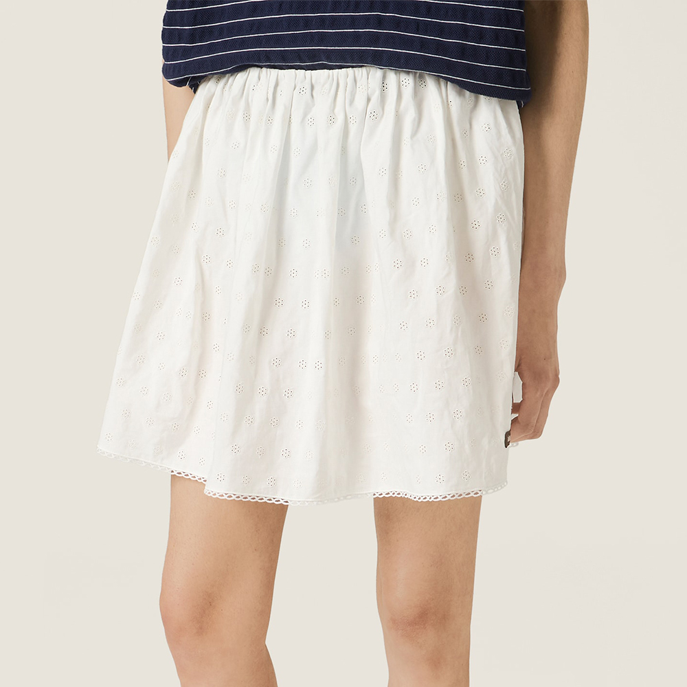 MiuMiu White Slubbed Eyelet Poplin Skirt #382548