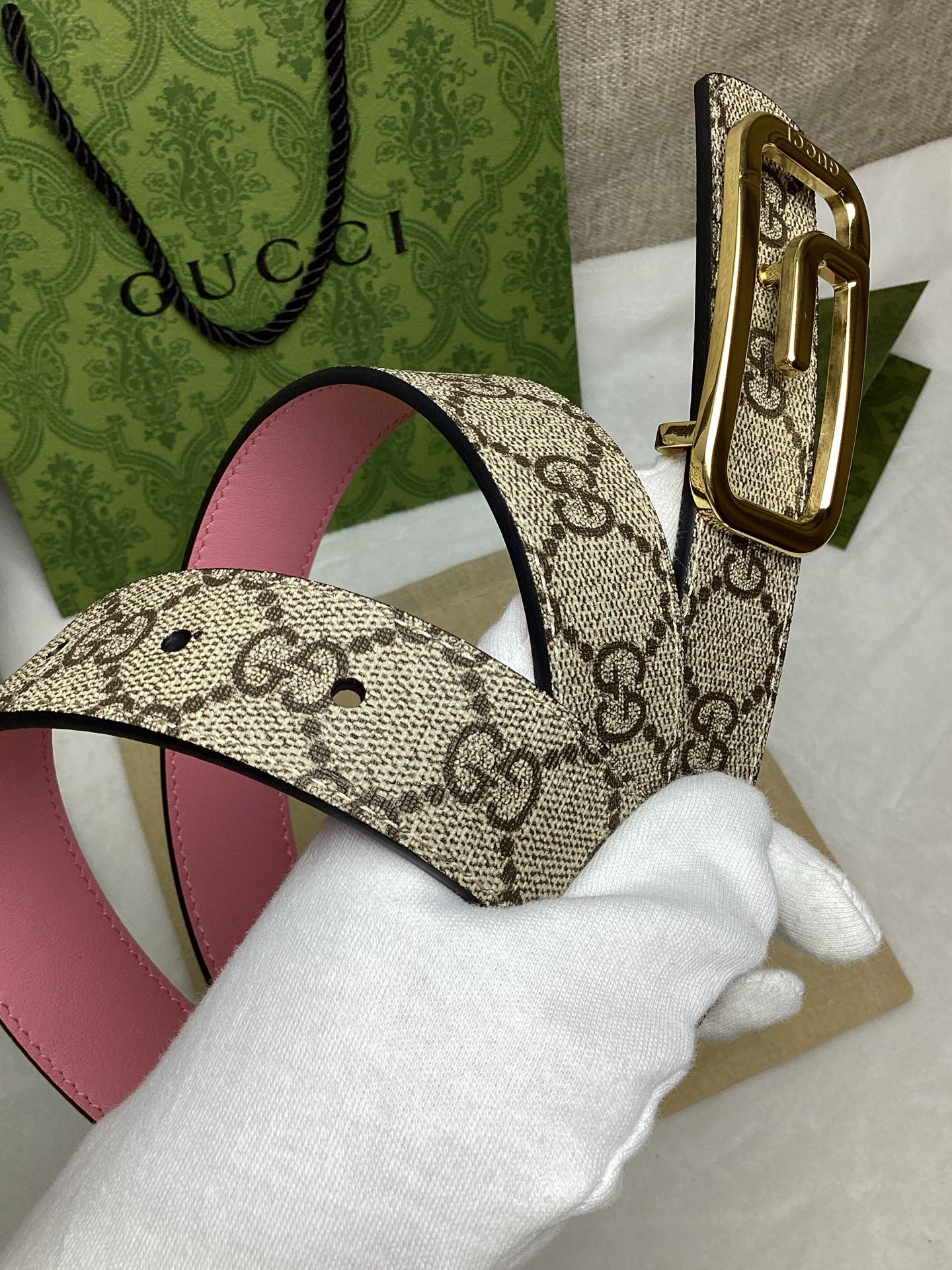 [TOP] GUCCI Double-sided Belt 3 cm - Pink - 711 Luxury