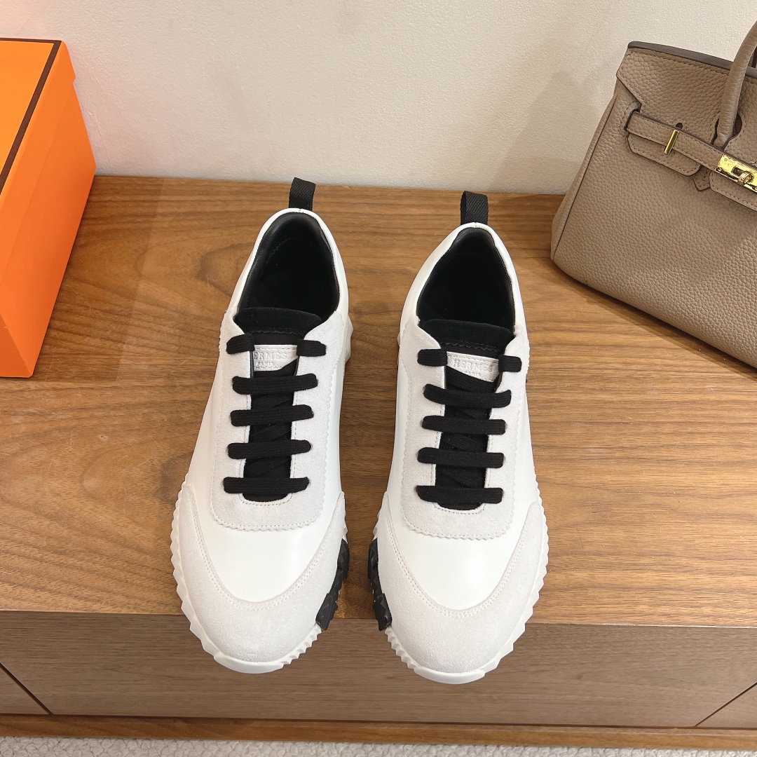 [TOP] HERMES Men's/Women's Casual Shoes - White and Black - 711 Luxury