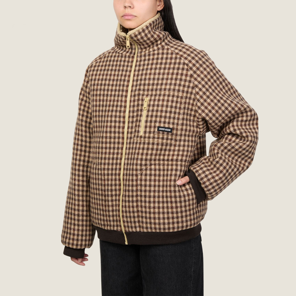 Designer Clothing MiuMiu Fleece-lined Checked Blouson Jacket #389895 View 2 | Nigo Office