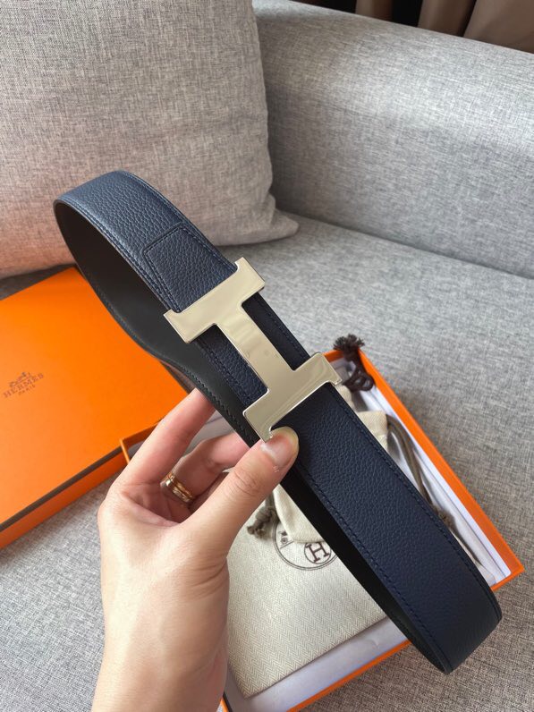 [TOP] HERMES Constance Calfskin Belt 38mm - Black and Navy Blue - 711 Luxury