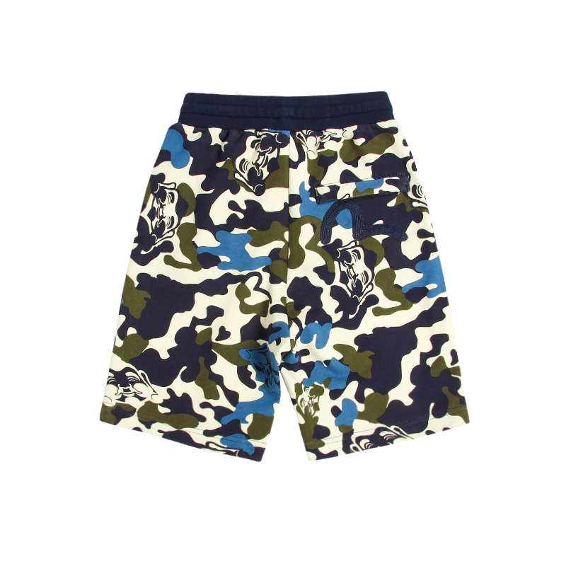 Evisu Unisex Kids Camouflage Daruma Full Print Cotton Sweat Shorts Boys Girls Sizes 90-160
