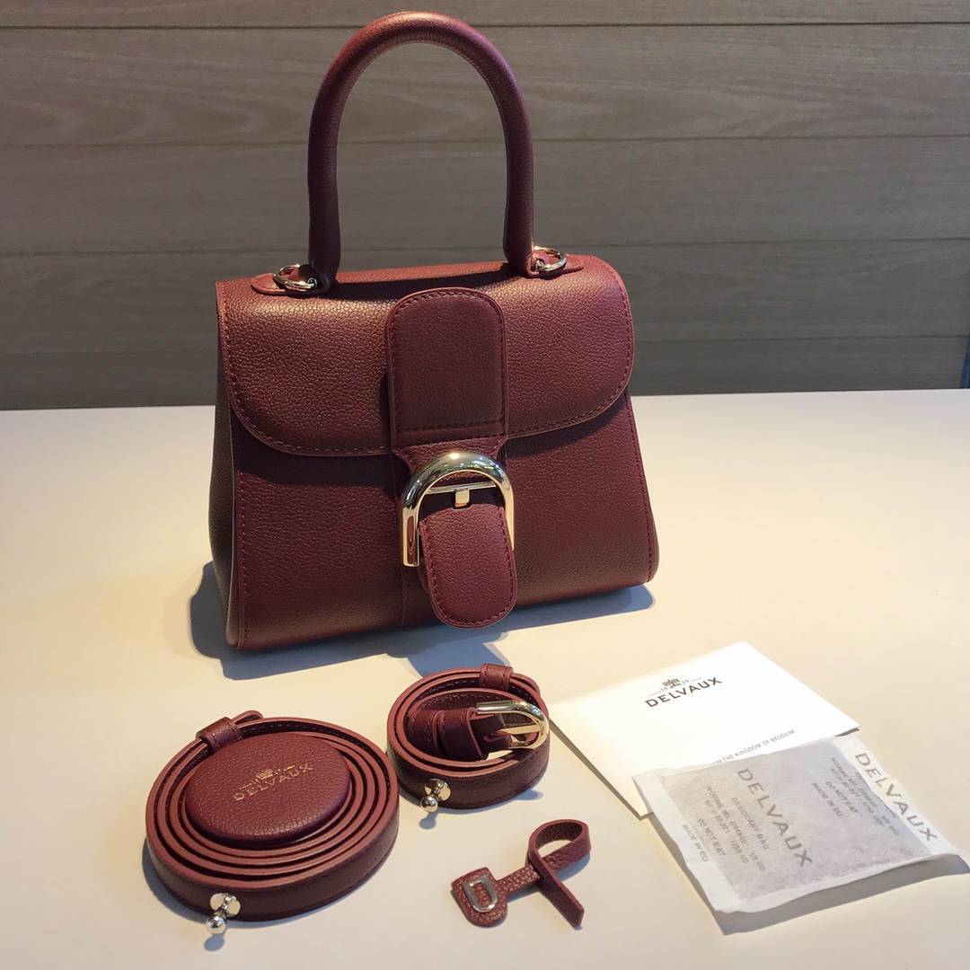 [TOP] Delvaux Brillant Bag Togo Leather 20x12x15.5cm - Dark Red - 711 Luxury
