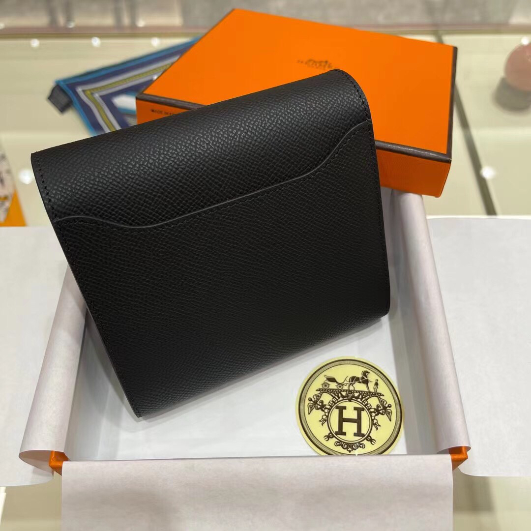 [TOP] HERMES Constance Short Wallet Epsom 13×12cm - Black