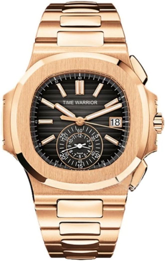 TIME WARRIOR Luxury Men's Watches, Automatic Rose Gold Stainless Steel Watch, Patek Style