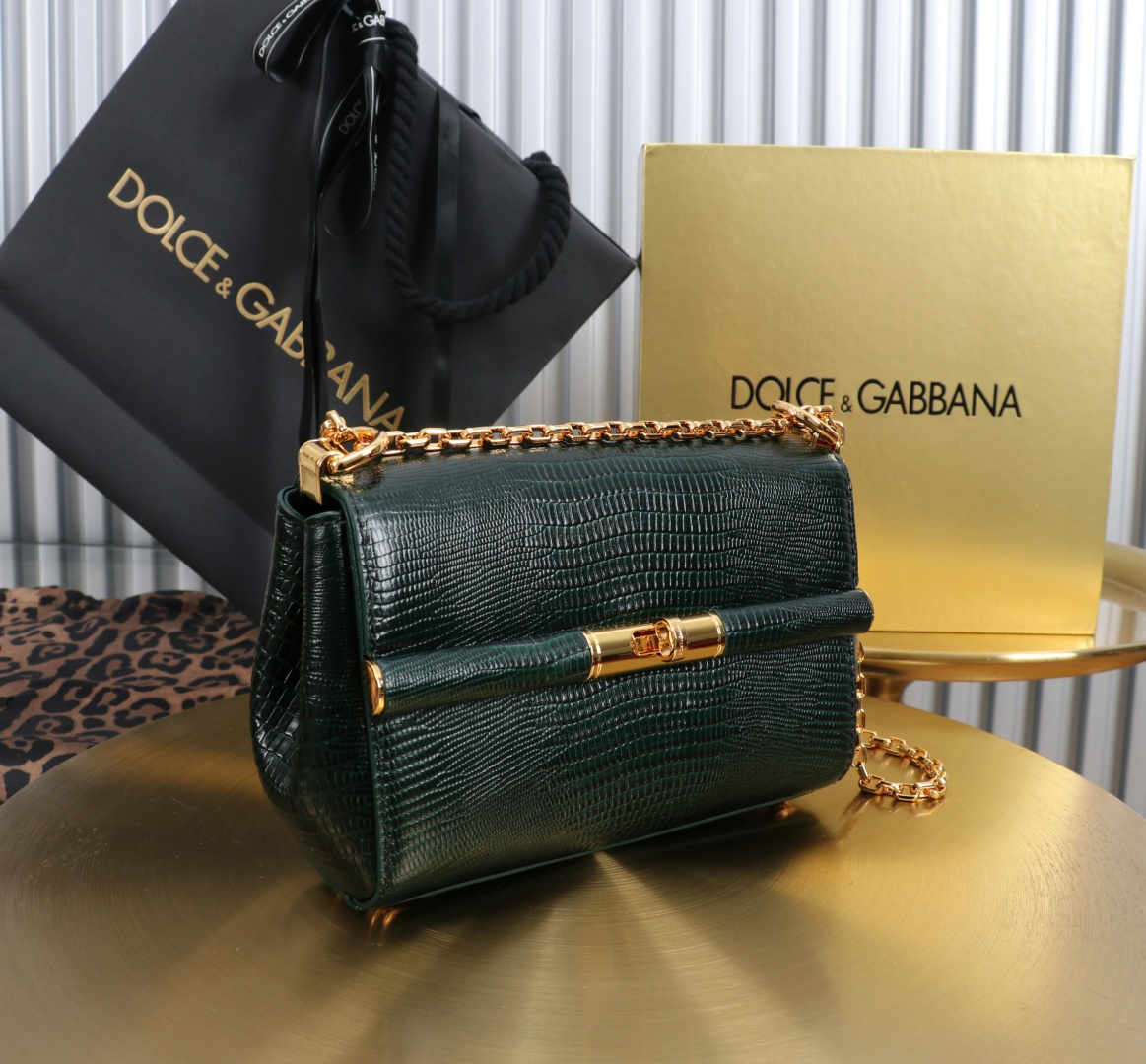 [TOP] Dolce & Gabbana D&G Shoulder Bag with Lizard Print 18x10.6x7cm - Dark Green - 711 Luxury