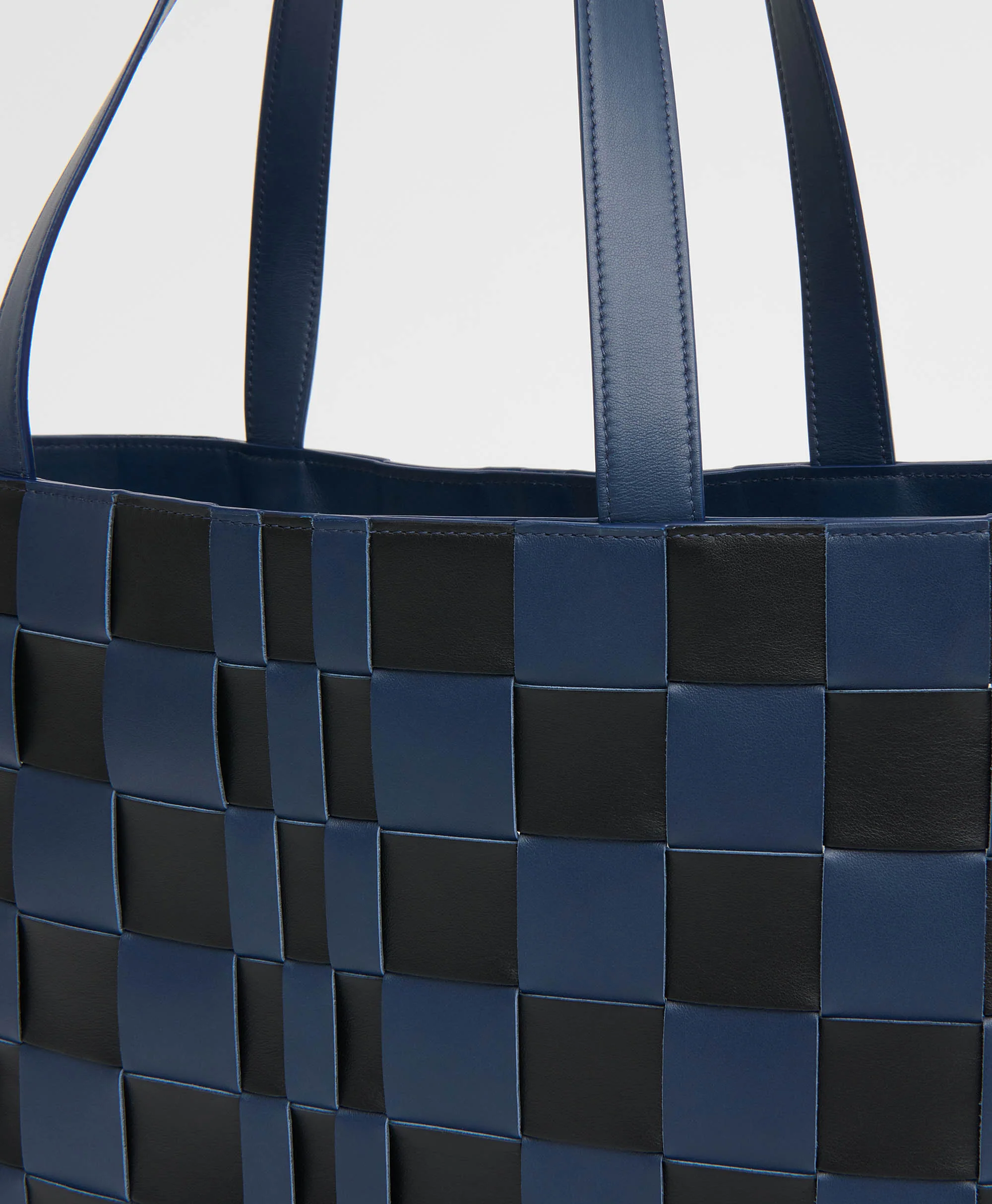 Upcycled Woven Leather Tote - Blue/Black