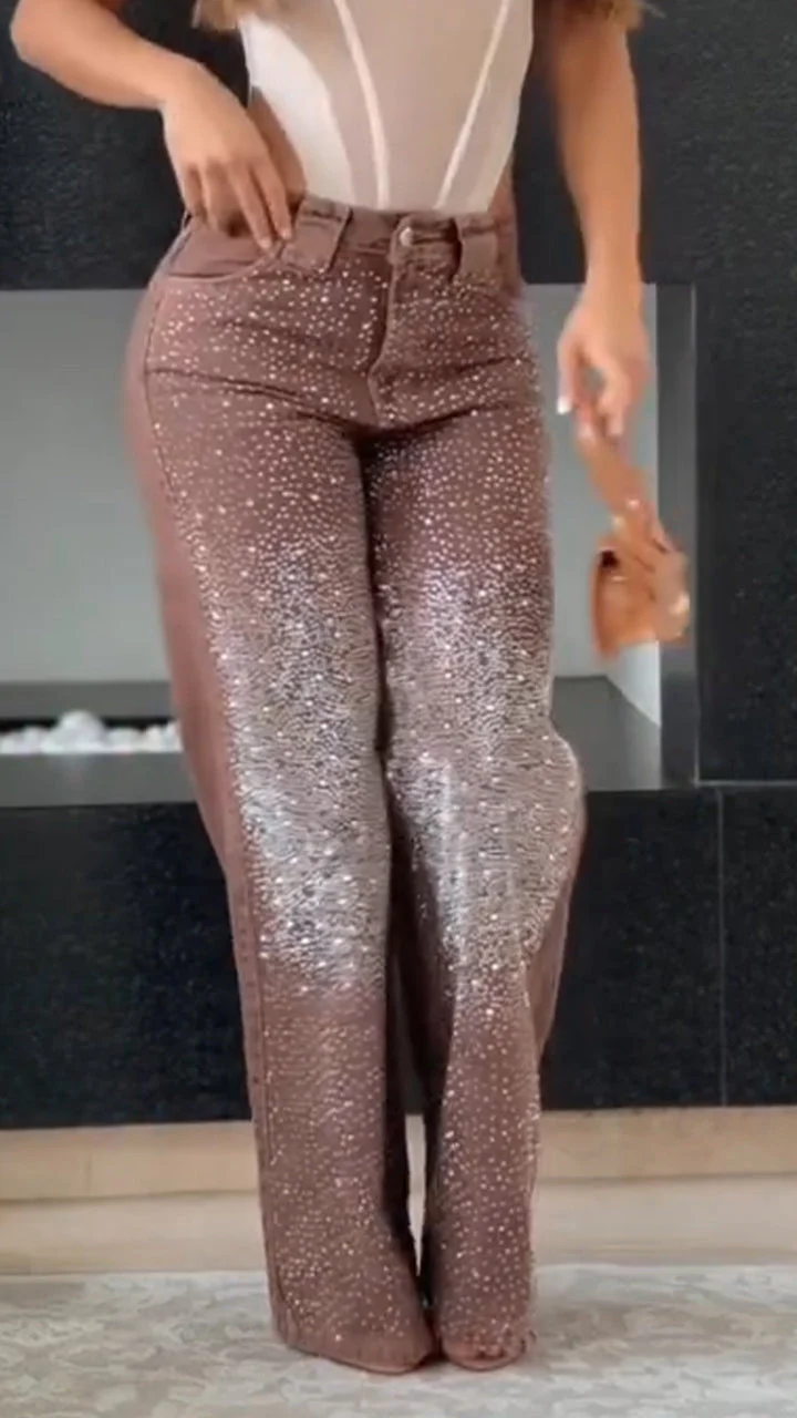 Ladies Rhinestone Sparkling Casual Jeans