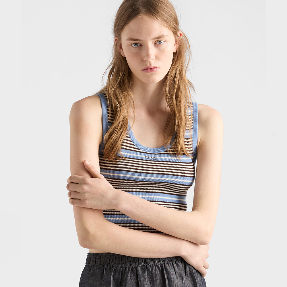 PRADA Light Blue white Cotton Knit Tank Top #382621