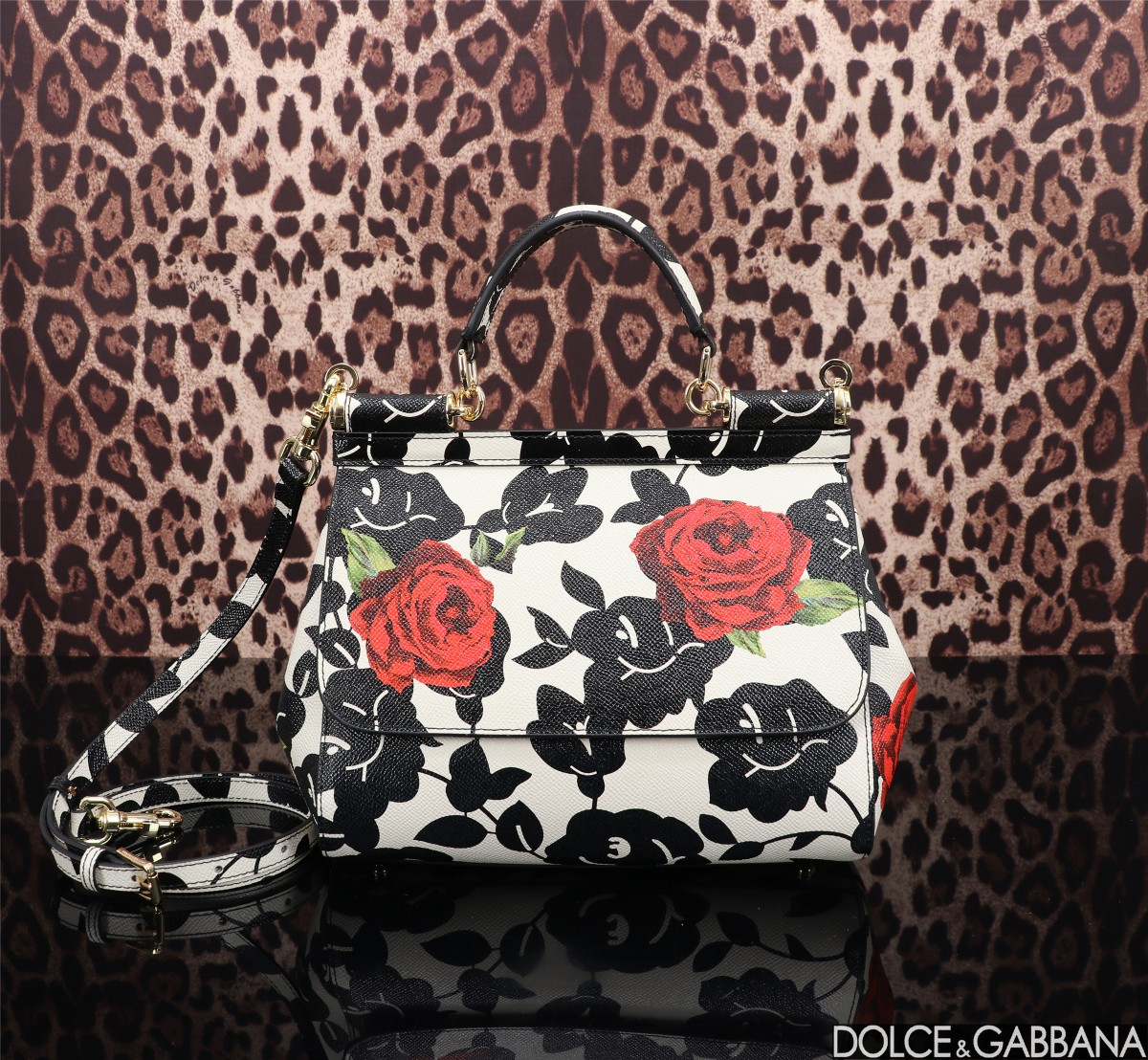 [TOP] Dolce & Gabbana D&G Printed Sicily Bag 25x12x20cm - White/Black