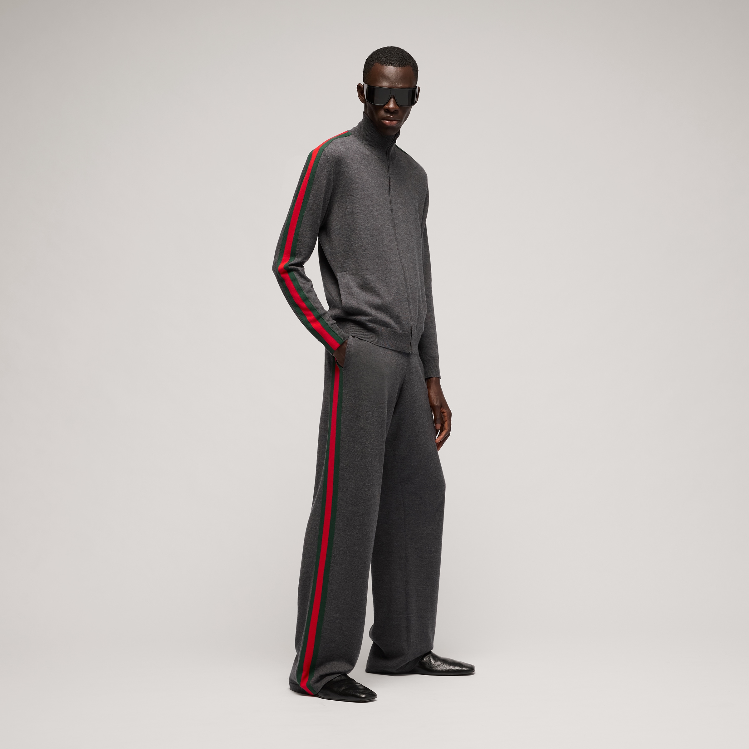 Gucci grey Clothing GUCCI Fine Wool Zip Jacket With Web in Dark Grey #377515 View 2 | Nigo Office