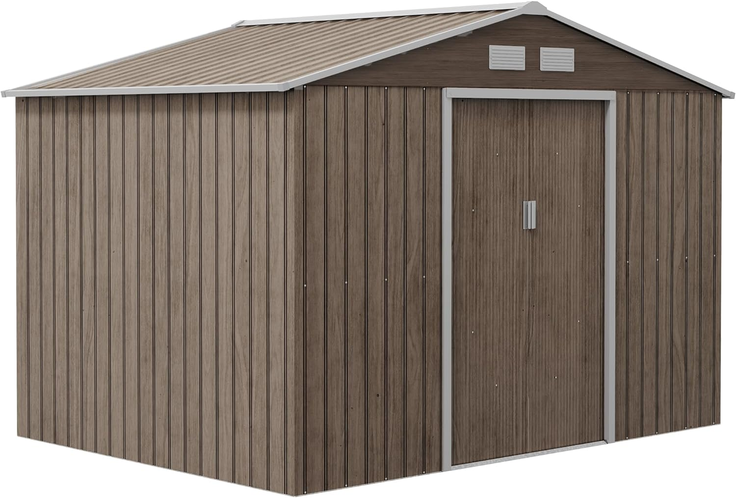 Outsunny 9 x 6ft Garden Metal Storage Shed, Outdoor Storage Tool House with Ventilation Slots, Floor Foundation and Lockable Double Doors
