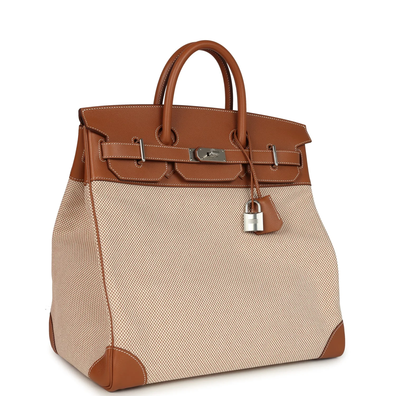 Hermes Birkin HACGold Togo and Ecru-Beige Toile H Canvas Palladium Hardware