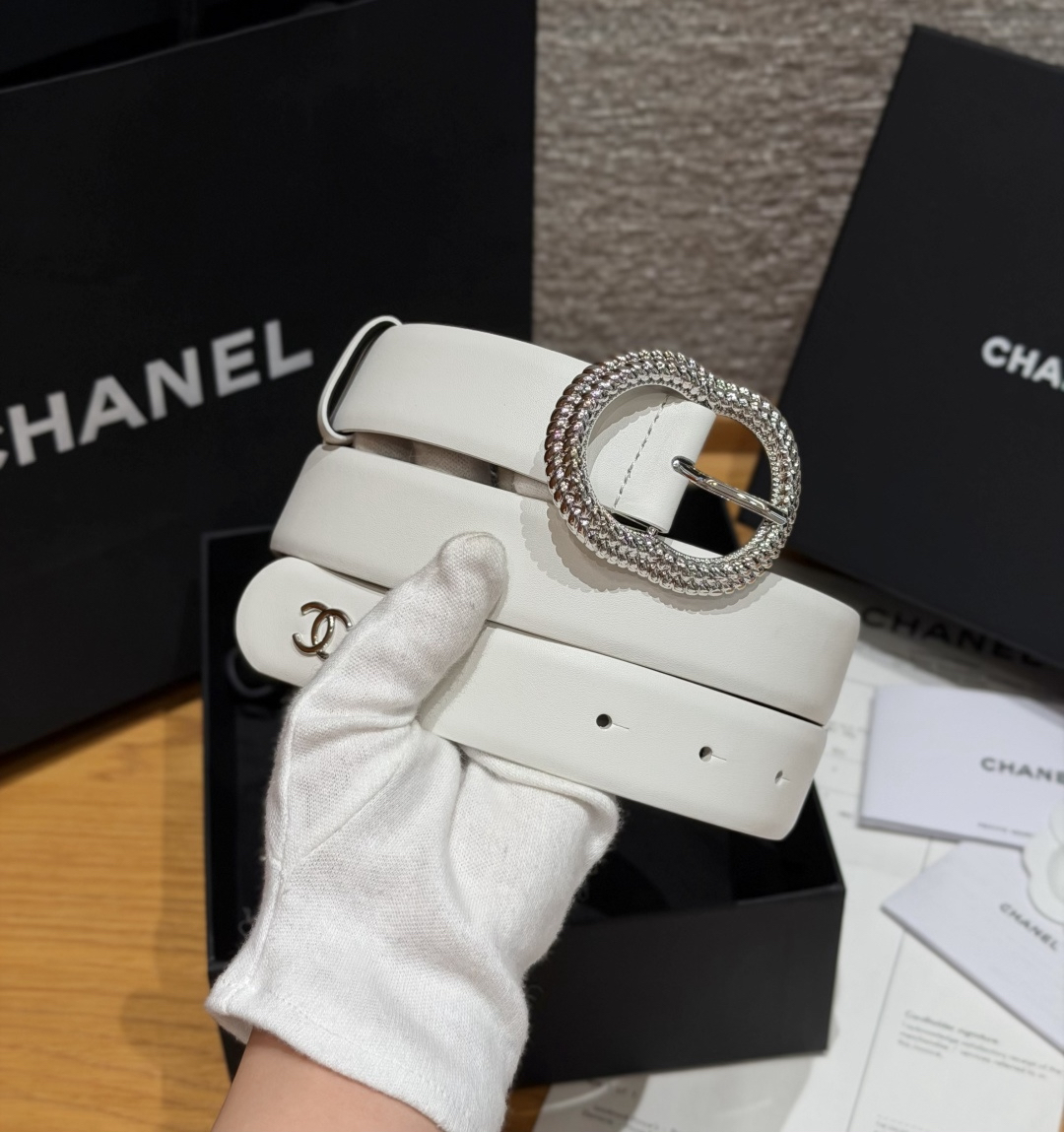 [TOP] CHANEL Cowhide Belt 3 cm - White - 711 Luxury