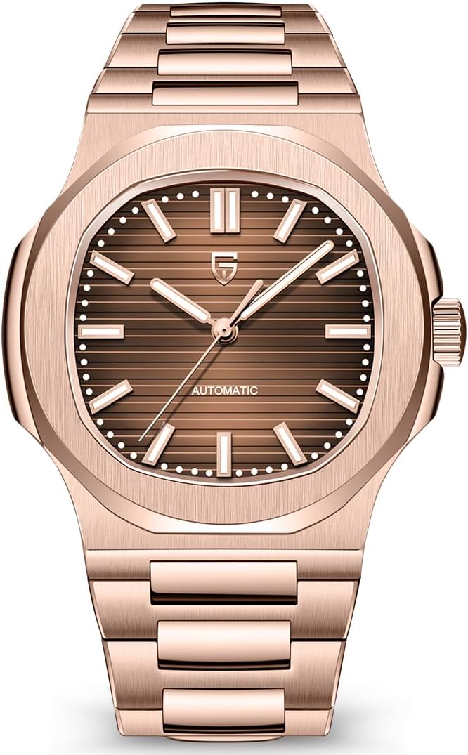 Pagani Design Automatic Watch for Men, Rose Gold 40mm Stainless Steel Minimalist Analog Gift Wristwatch with Synthetic Sapphire Dial Glass,100m Waterproof