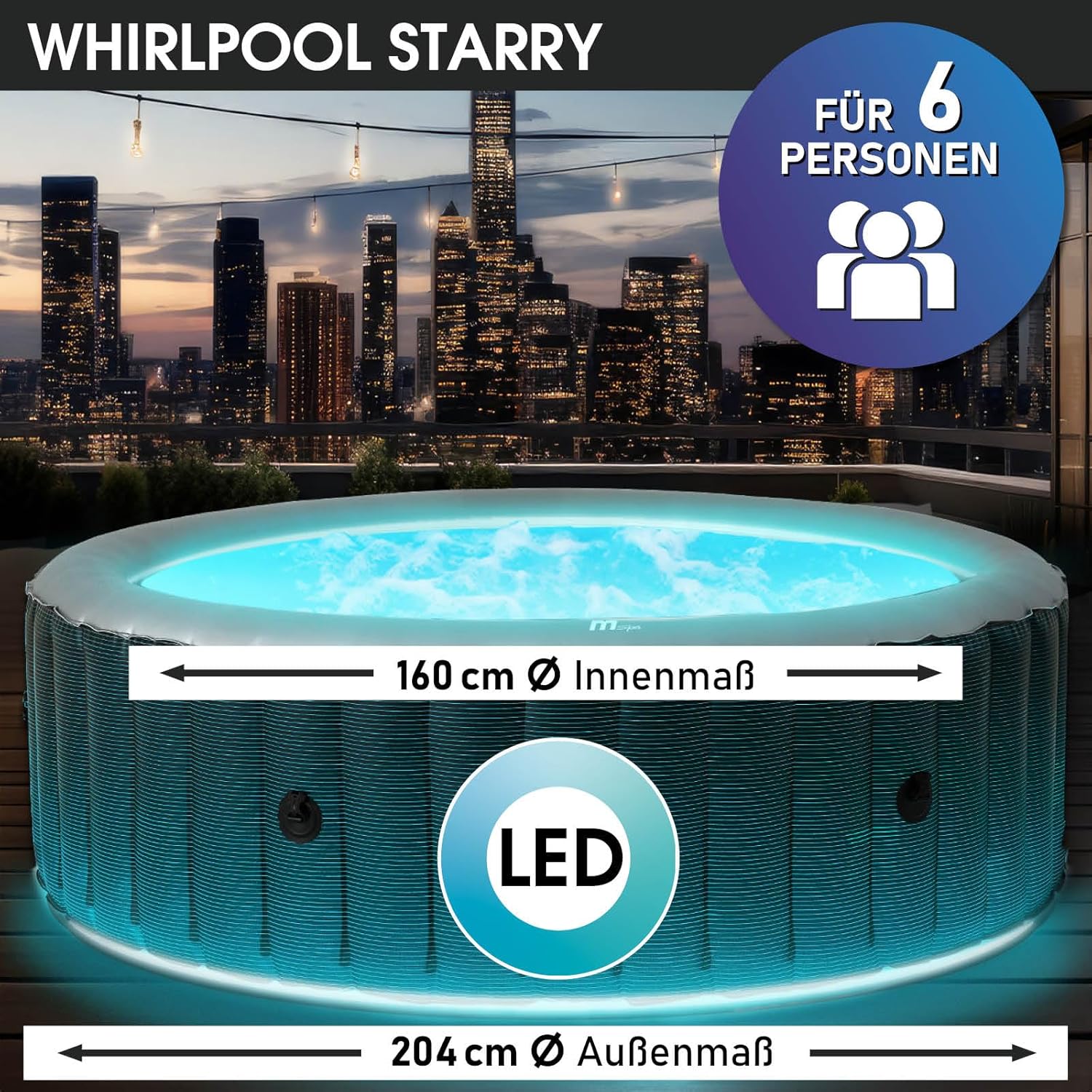 BRAST® Whirlpool Inflatable MSpa | 4-8 People | Many Models Round and Square | Diameter 125-224 cm