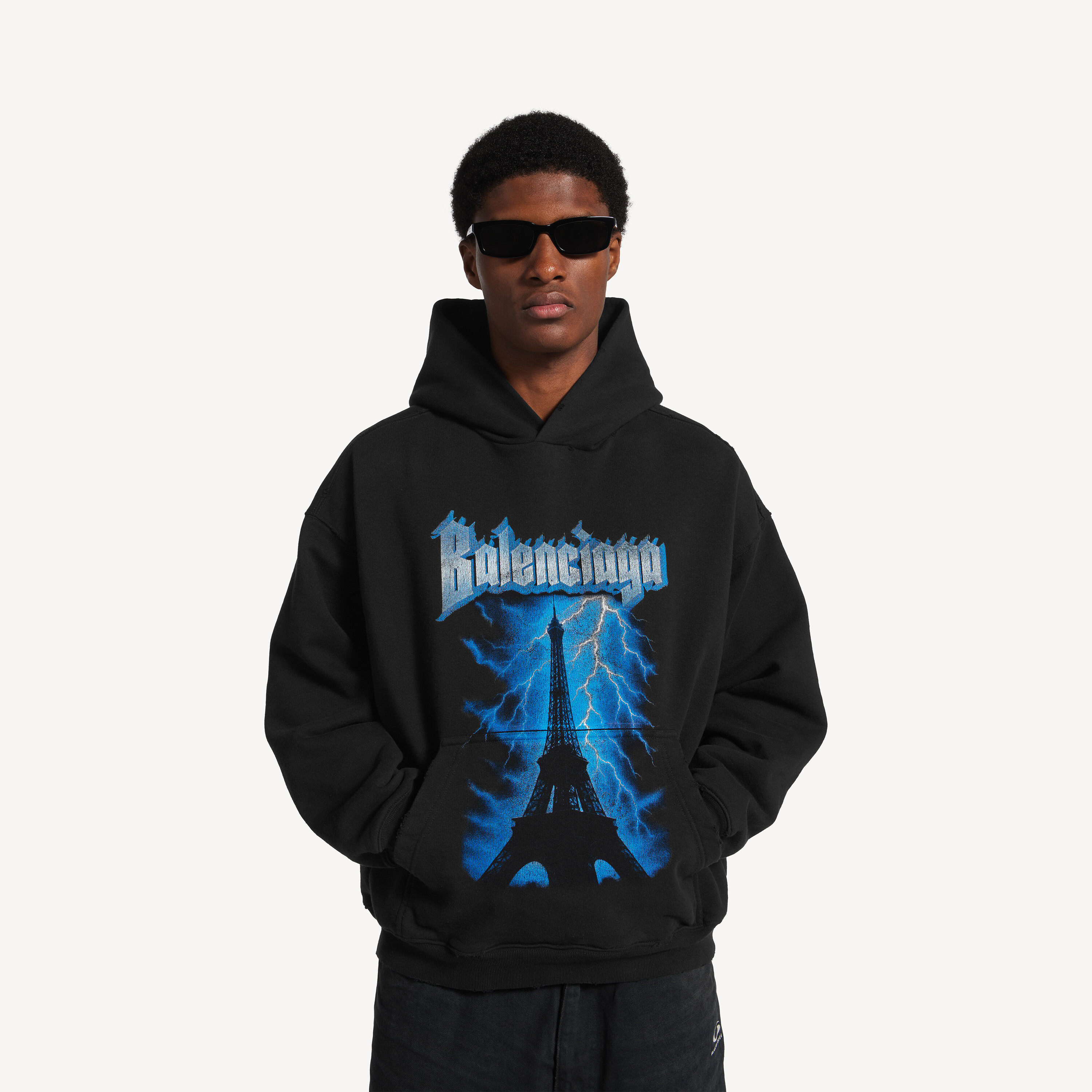 Balenciaga Clothing Balenciaga Paris Thunderstorm Medium Fit Hoodie #394984 View 2 | Nigo Office