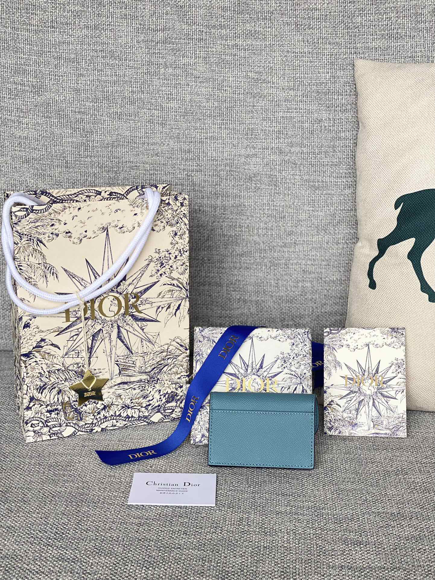 [TOP] Christian Dior Oblique Saddle Card Holder Cowhide 10.5x7x3cm - Blue - 711 Luxury
