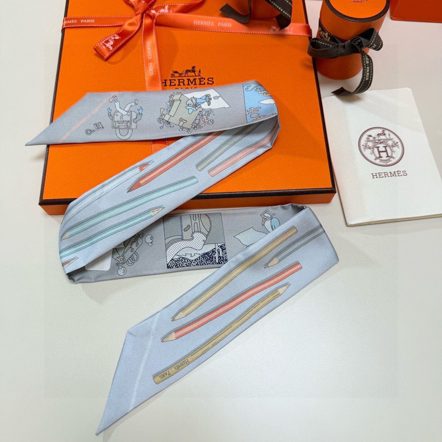 [TOP] HERMES Twilly Scarf 5x86.5cm - Gray - 711 Luxury
