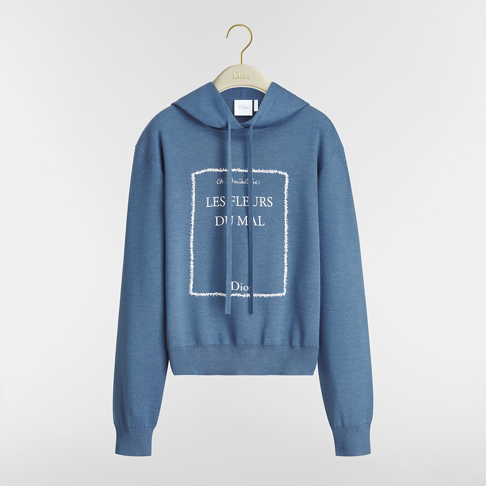 DIOR Book Cover Hooded Sweatshirt Blue and White Cashmere-Silk Blend #384326