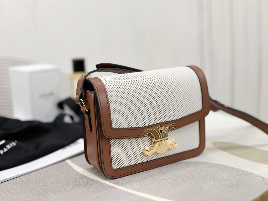 [TOP] CELINE Triomphe Bag Canvas/Cowhide 18.5x14x8cm - White - 711 Luxury
