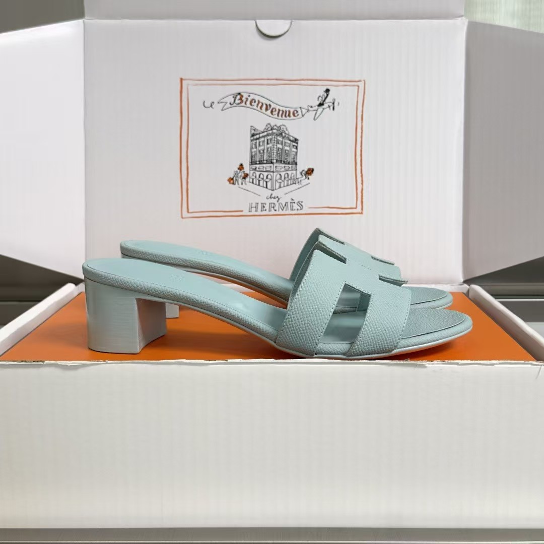 [TOP] HERMES Oasis Heel Slippers -  Bleu Brume - 711 Luxury