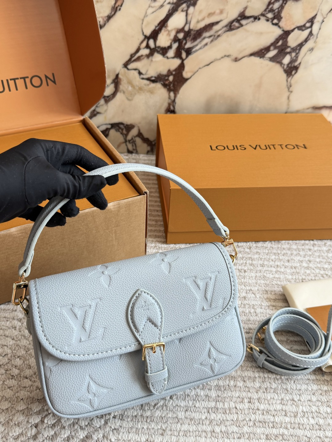 Louis Vuitton Diane Bag Light Blue Leather with Detachable Strap (Replica)