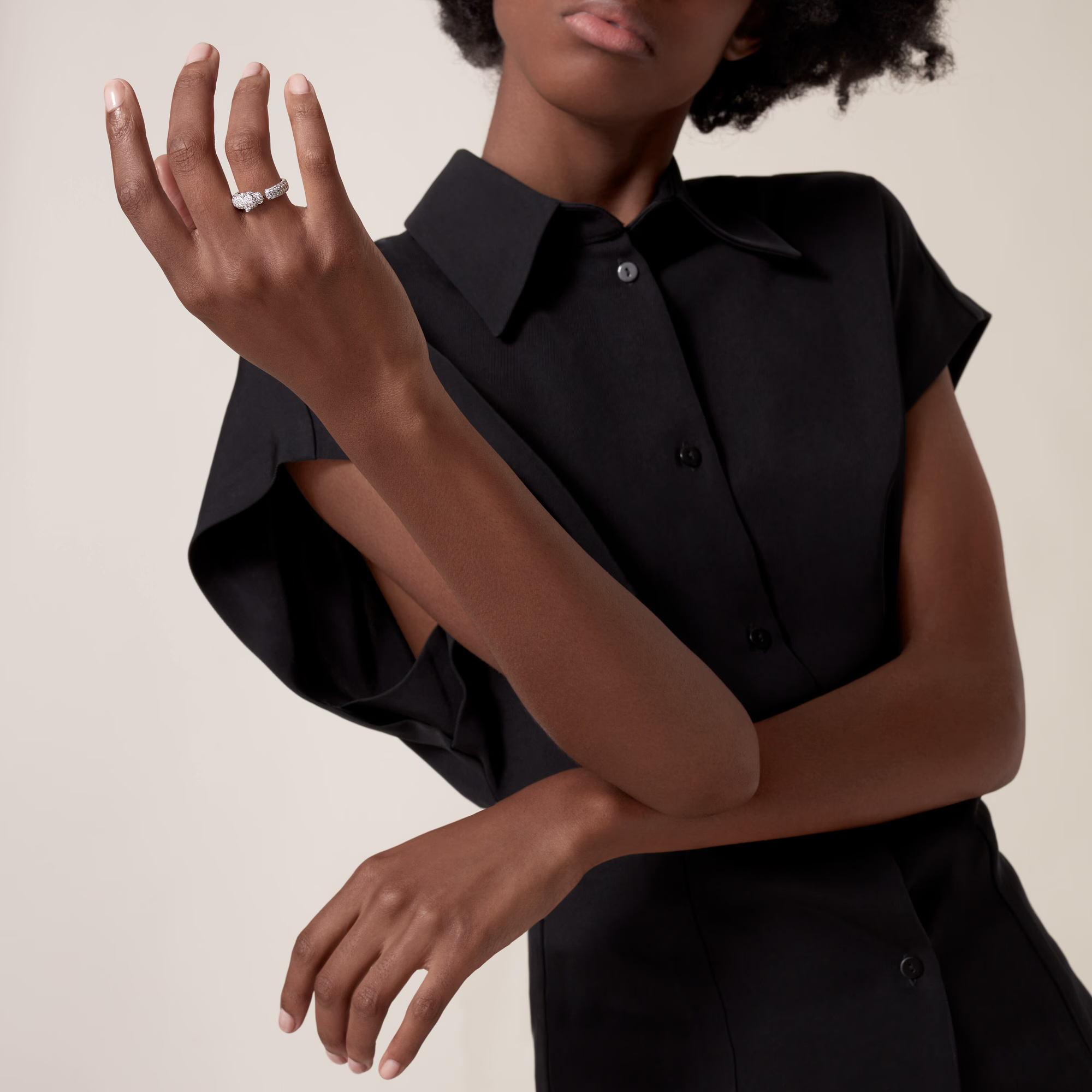 Carty Panther Pure Ring, White Gold, Small Model, Paved